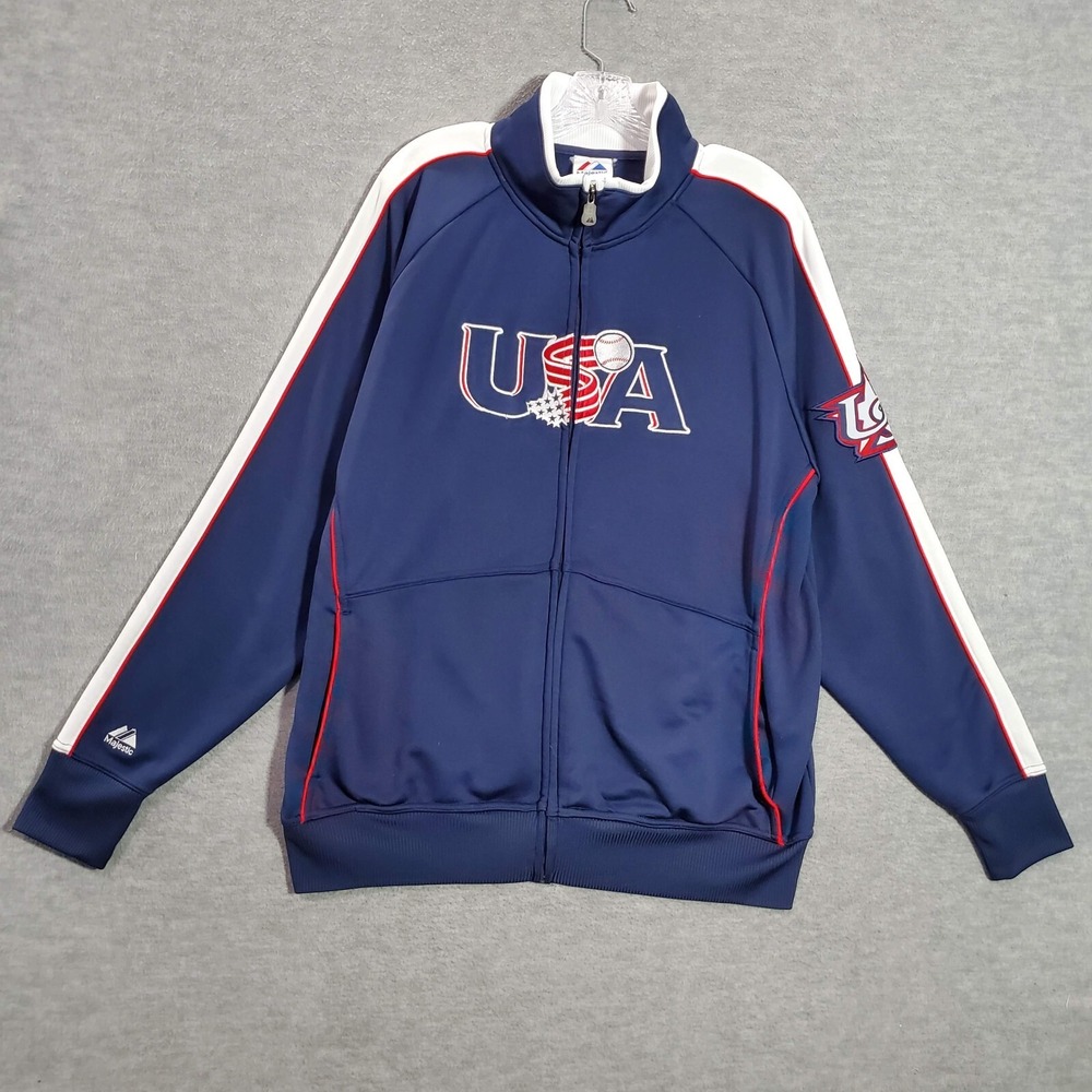 Team USA Men Track Jacket Large Blue Olympic Baseball Majestic Home MLB